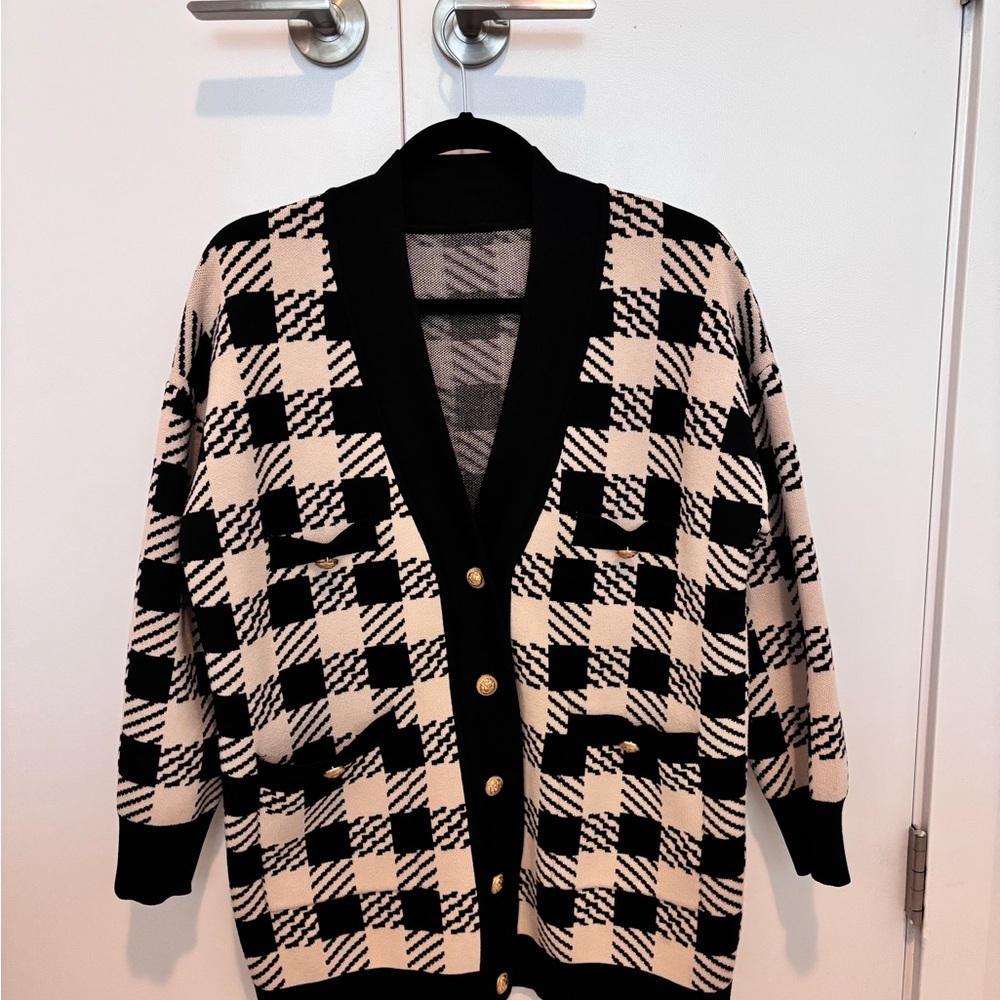 Black and White Checkered Cardigan